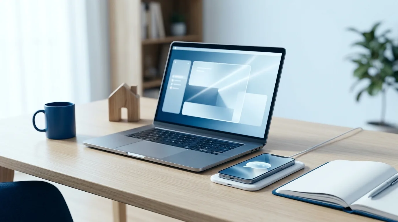Bureau à domicile avec ordinateur, téléphone et carnet pour contacter Start-Informatique